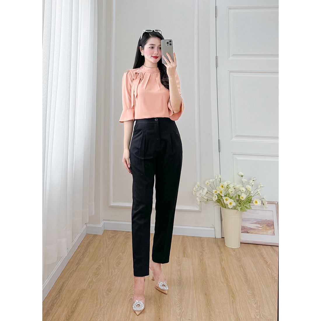 Áo kiểu nữ công sở cổ xếp ly tay lỡ thời trang Eden - ASM248