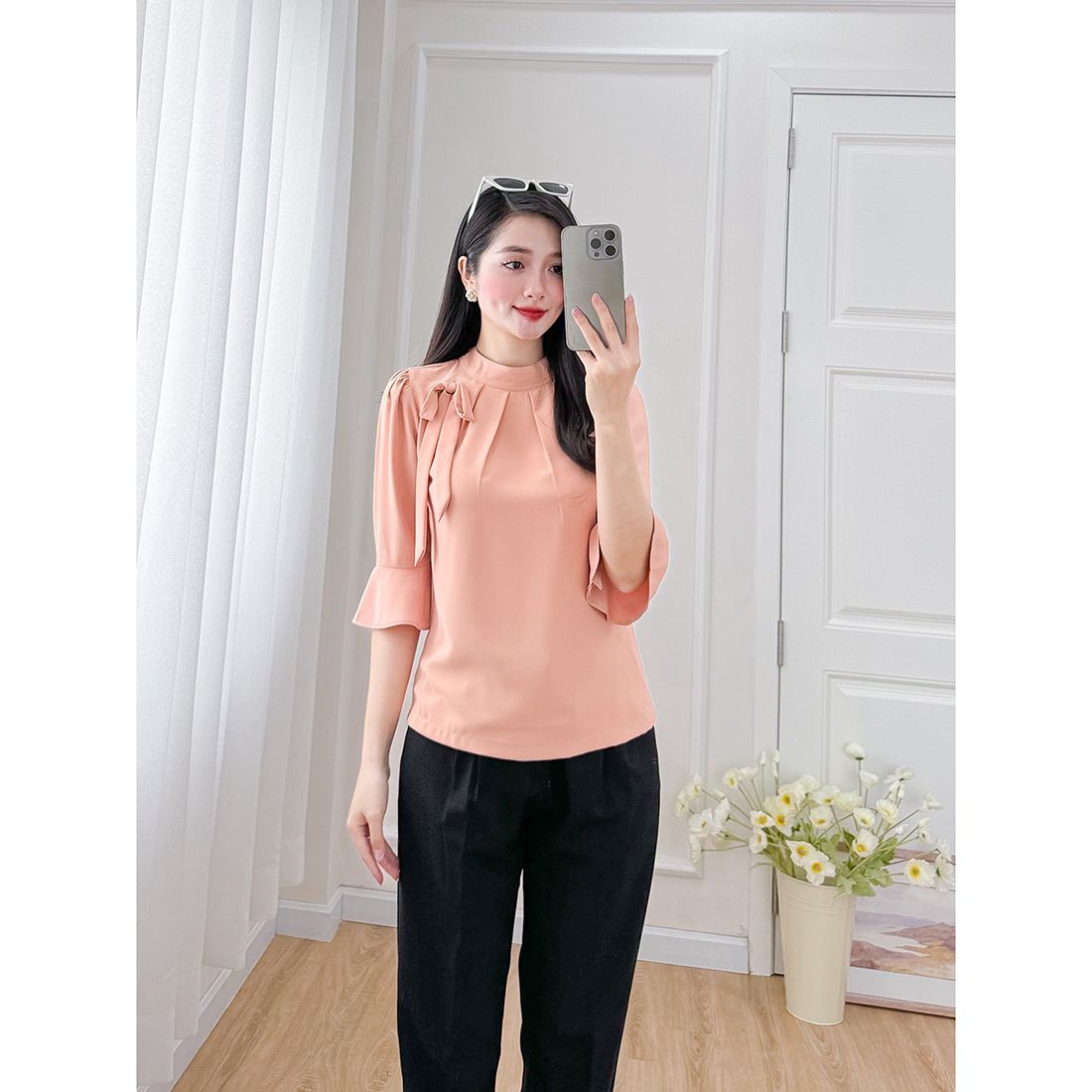Áo kiểu nữ công sở cổ xếp ly tay lỡ thời trang Eden - ASM248