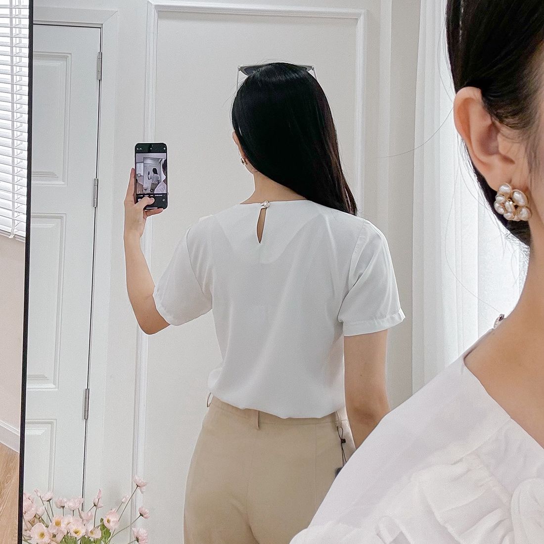 Áo kiểu nữ công sở dáng suông cổ bèo thời trang Eden - ASM241