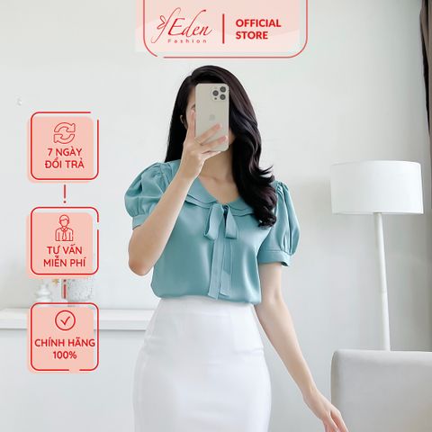  Áo kiểu nữ công sở dáng suông cổ sen hai lá thắt nơ thời trang Eden - ASM206 