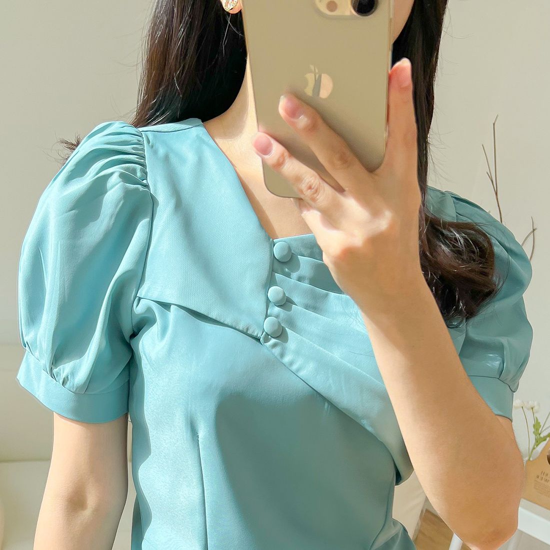 Áo kiểu nữ công sở peplum phối nút thời trang Eden - ASM217