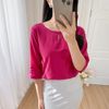 Áo kiểu nữ công sở dáng suông tay lỡ cổ tròn thêu họa tiết - ASM238