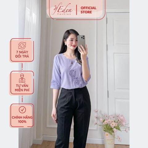  Áo kiểu nữ công sở dáng suông tay lỡ cổ tròn thêu họa tiết - ASM238 