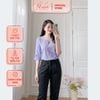 Áo kiểu nữ công sở dáng suông tay lỡ cổ tròn thêu họa tiết - ASM238