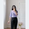Áo kiểu nữ công sở dáng suông tay lỡ cổ tròn thêu họa tiết - ASM238