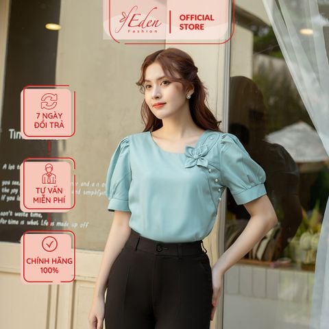  Áo kiểu nữ công sở tay phồng cổ cách điệu viền hoa - ASM197 