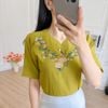 Áo kiểu nữ dáng suông cổ giọt nước tay ngắn thêu hoa - ASM235