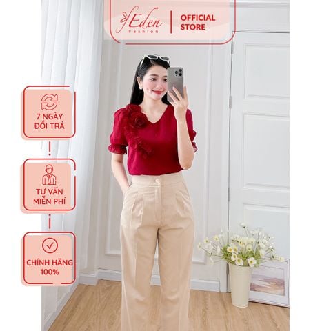  Áo kiểu nữ dáng suông cổ tim tay phồng thời trang Eden - ASM246 