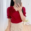 Áo kiểu nữ dáng suông cổ tim tay phồng thời trang Eden - ASM246