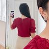 Áo kiểu nữ dáng suông cổ tim tay phồng thời trang Eden - ASM246