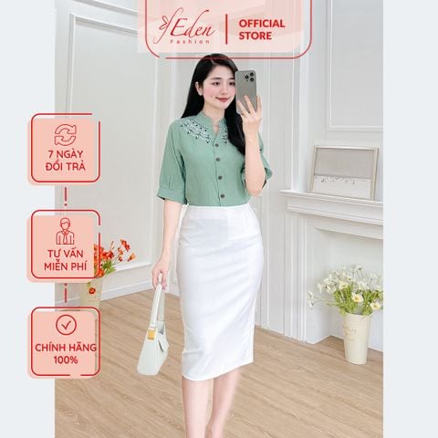  Áo kiểu nữ dáng suông cổ trụ tay lỡ thêu hoa - ASM237 