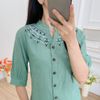 Áo kiểu nữ dáng suông cổ trụ tay lỡ thêu hoa - ASM237