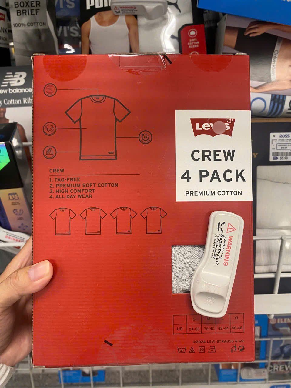 Set 4 áo thun nam cổ tròn tay ngắn Levi's Men's Crew Neck Premium Cotton