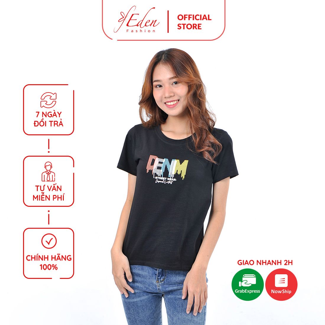 Áo thun nữ tay ngắn cổ tròn thời trang Eden in chữ - AT095
