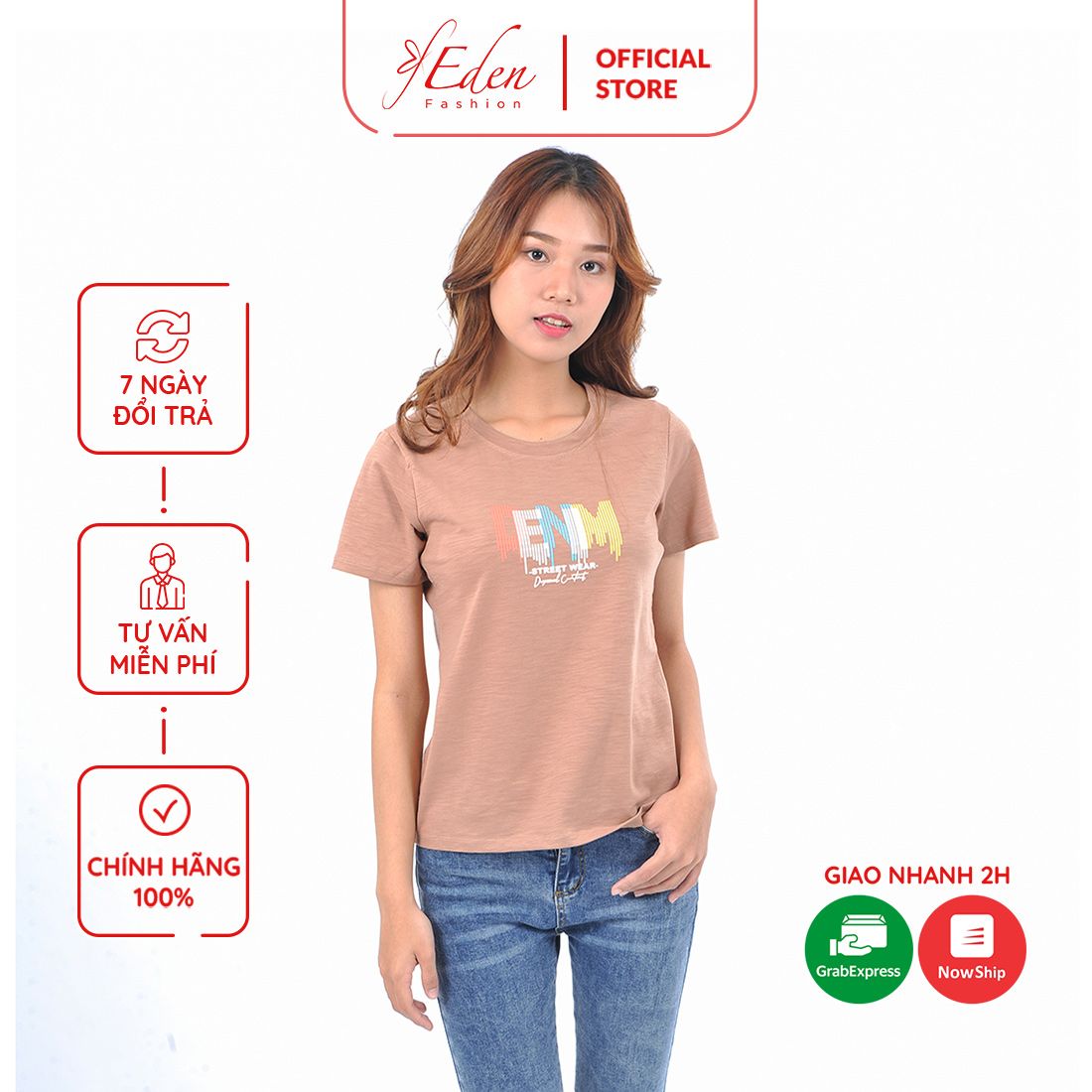 Áo thun nữ tay ngắn cổ tròn thời trang Eden in chữ - AT095