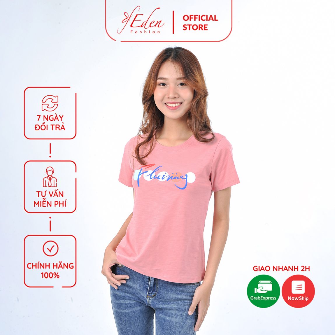 Áo thun nữ tay ngắn cổ tròn thời trang Eden in chữ - AT096