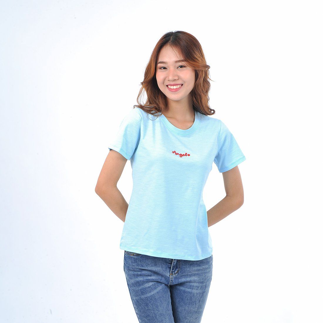 Áo thun nữ tay ngắn cổ tròn thời trang Eden thêu chữ - AT090