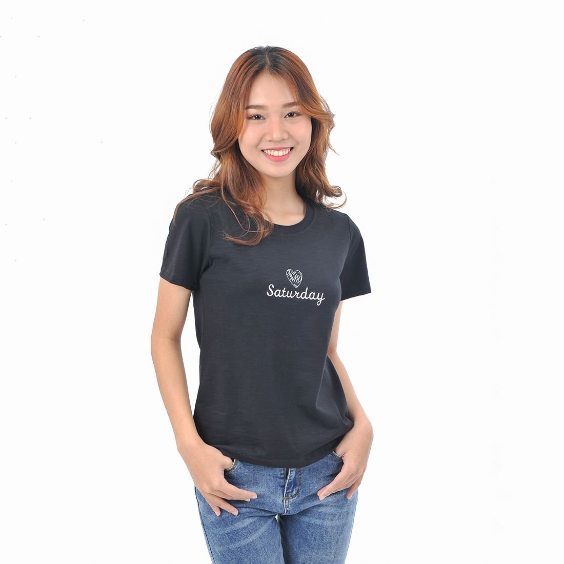 Áo thun nữ tay ngắn cổ tròn thời trang Eden thêu hình - AT093