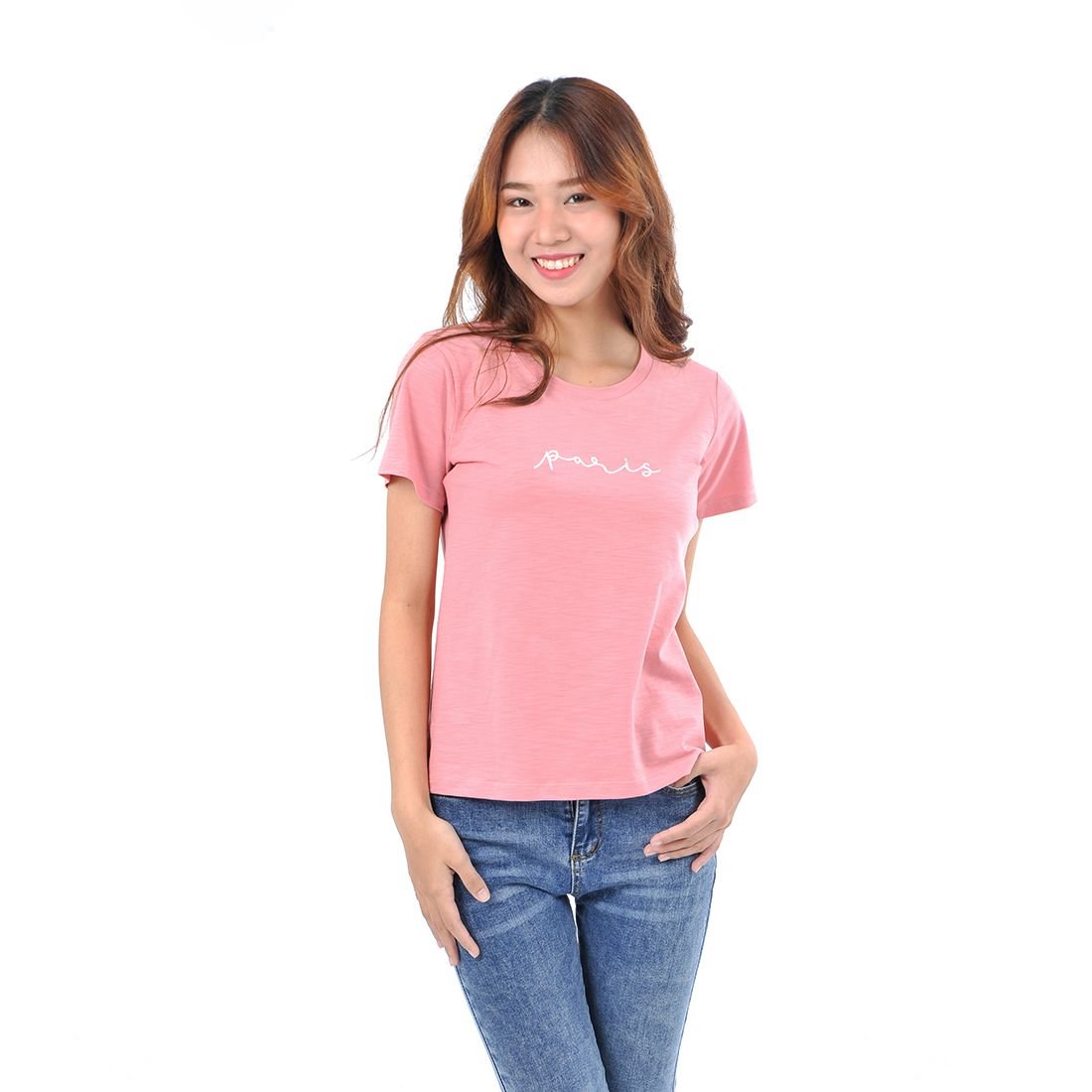 Áo thun nữ tay ngắn cổ tròn thời trang Eden thêu chữ - AT097