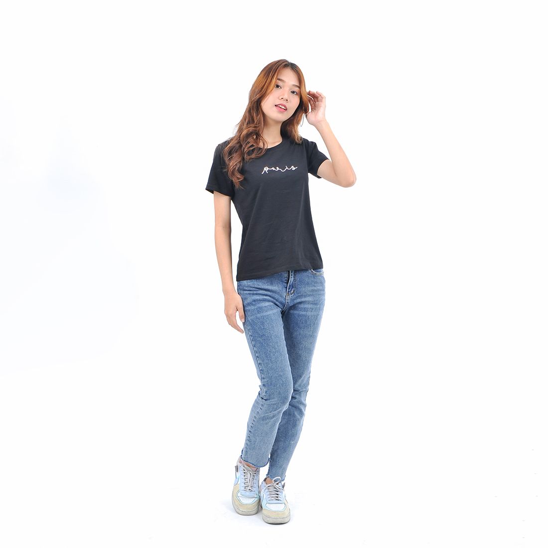 Áo thun nữ tay ngắn cổ tròn thời trang Eden thêu chữ - AT097