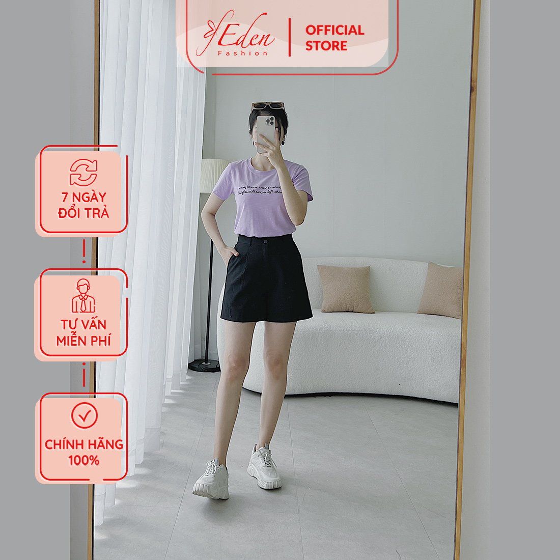 Áo thun nữ tay ngắn cổ tròn thời trang Eden thêu chữ - AT102