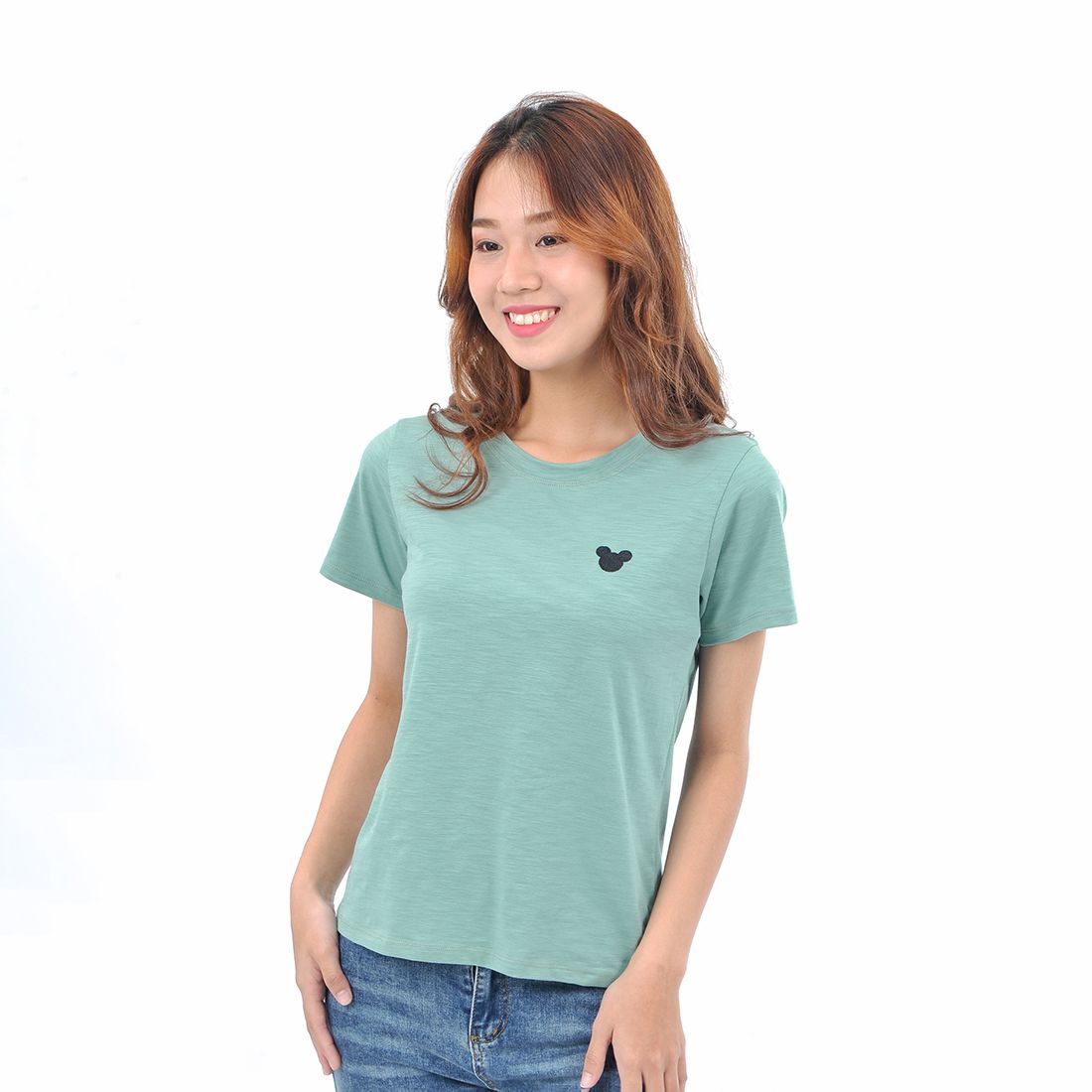 Áo thun nữ tay ngắn cổ tròn thời trang Eden thêu hình - AT092