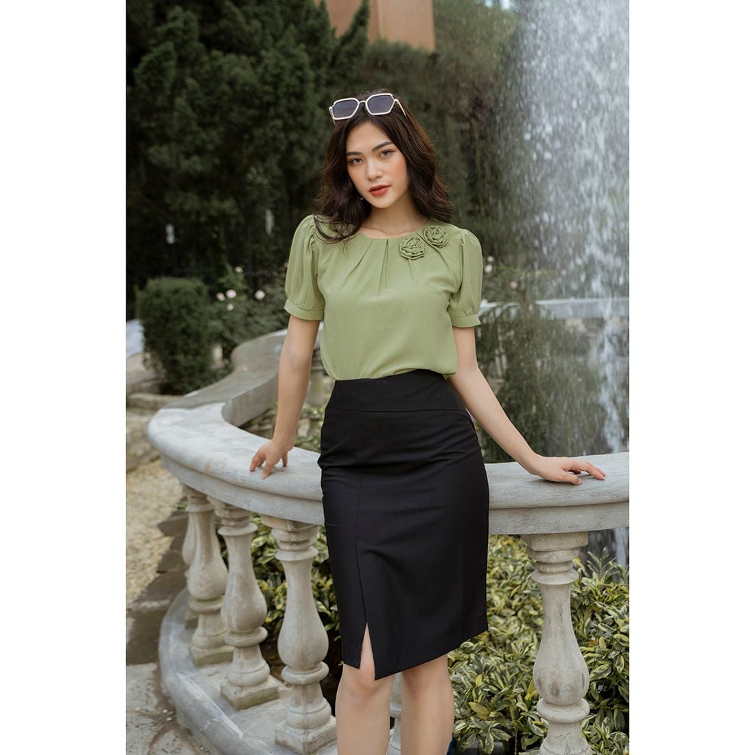 Áo kiểu nữ thời trang Eden cổ xếp li - ASM163