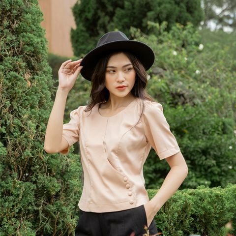  Áo kiểu nữ tay ngắn thời trang Eden phối nút bọc - ASM170 