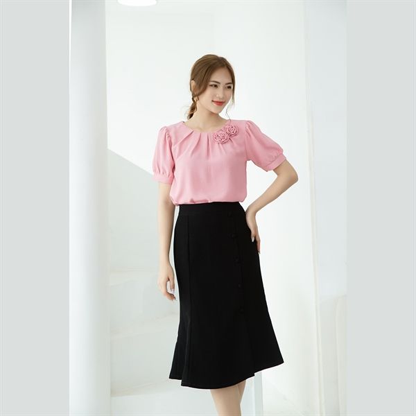 FJN3669  Chân váy công sở vải gấm xốp dáng xòe chân xếp nếp tạo kiểu  Thời  trang Pantio
