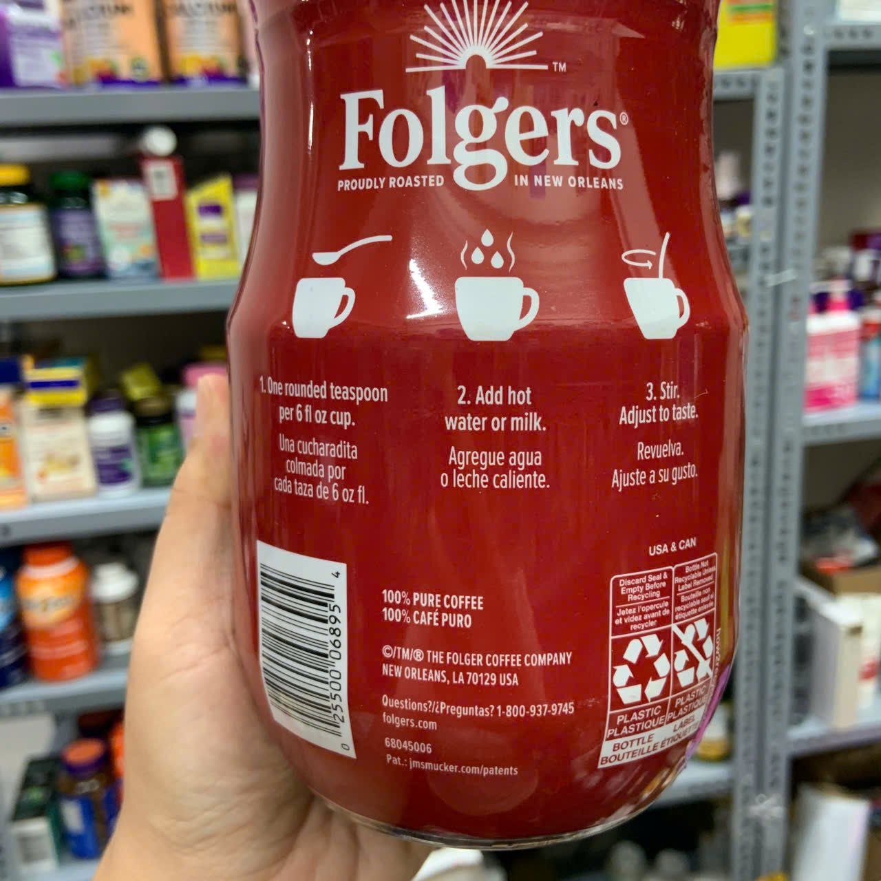 Cà phê hòa tan nguyên chất Folgers Classic Roast Instant Coffee