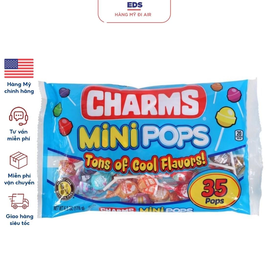 Kẹo mút hương trái cây Charms Mini Pops của Mỹ