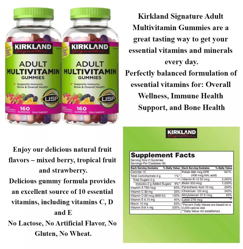 Kirkland Multivitamínicos Adultos X 160: ¡Tu salud, en cada gomita! - Kirkland Multivitamínicos Adultos X 160