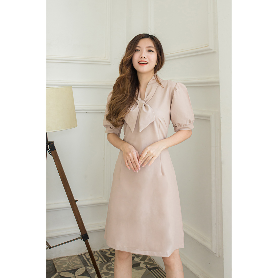 Đầm xòe nữ tính thiết kế cổ tim nơ vai cực dễ thương  Đầm xòe đẹp