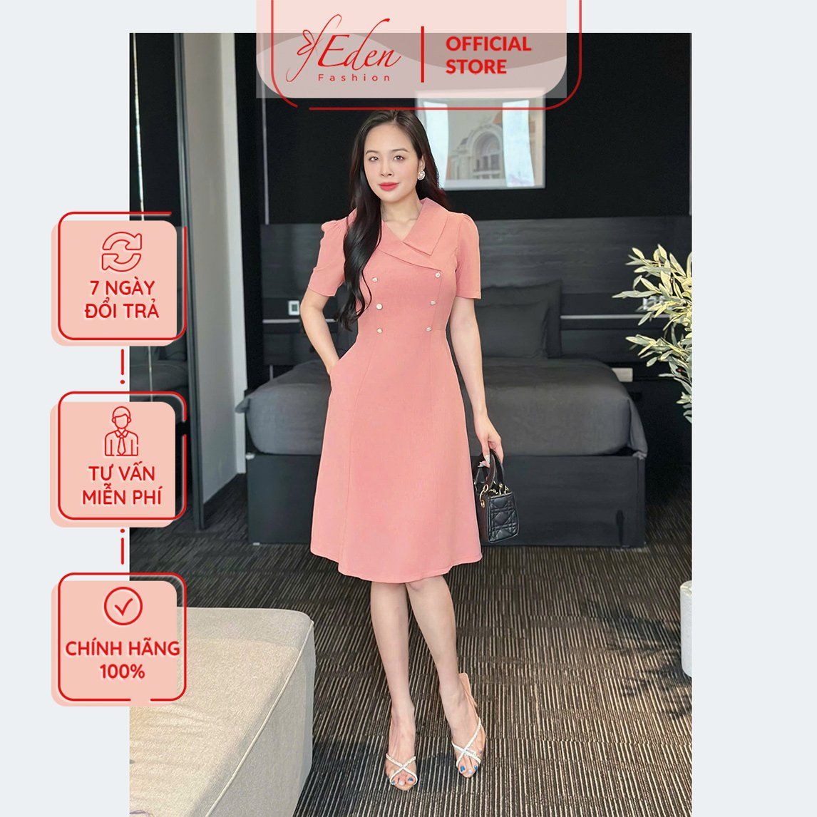 Đầm công sở chữ a cổ vest cách điệu thời trang Eden - D514