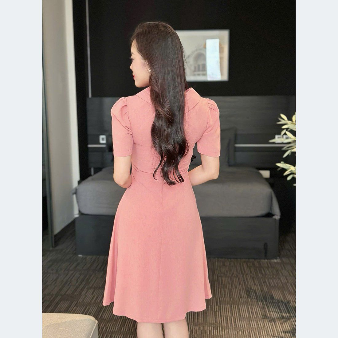 Đầm công sở chữ a cổ vest cách điệu thời trang Eden - D514