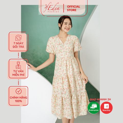  Đầm maxi hoa tay bí cổ v thời trang Eden - D477 