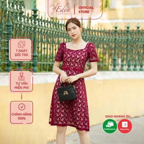  Đầm ren chữ a thời trang Eden cổ vuông - D434 