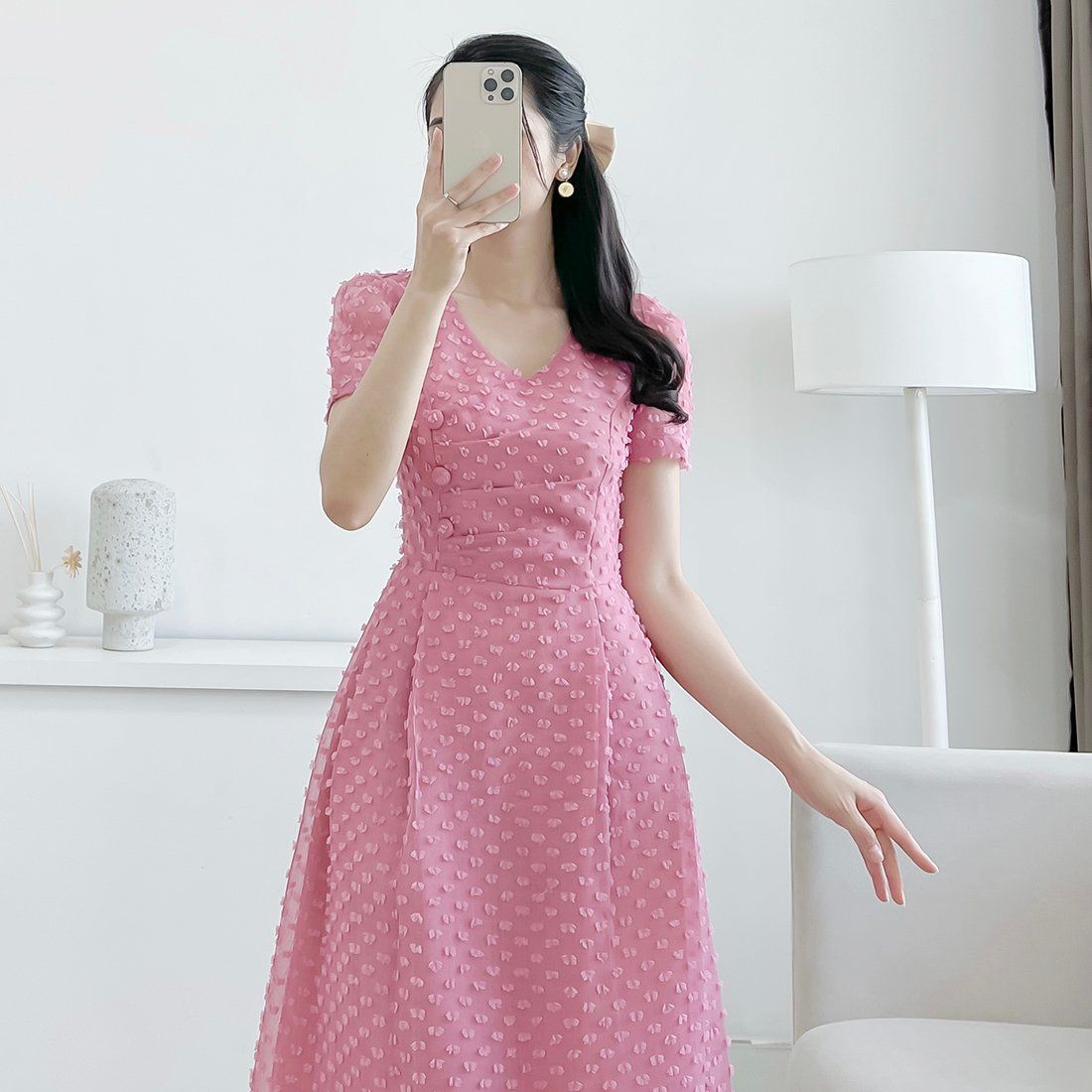 Đầm Xòe Cổ Tim Tay Phòng  D2499