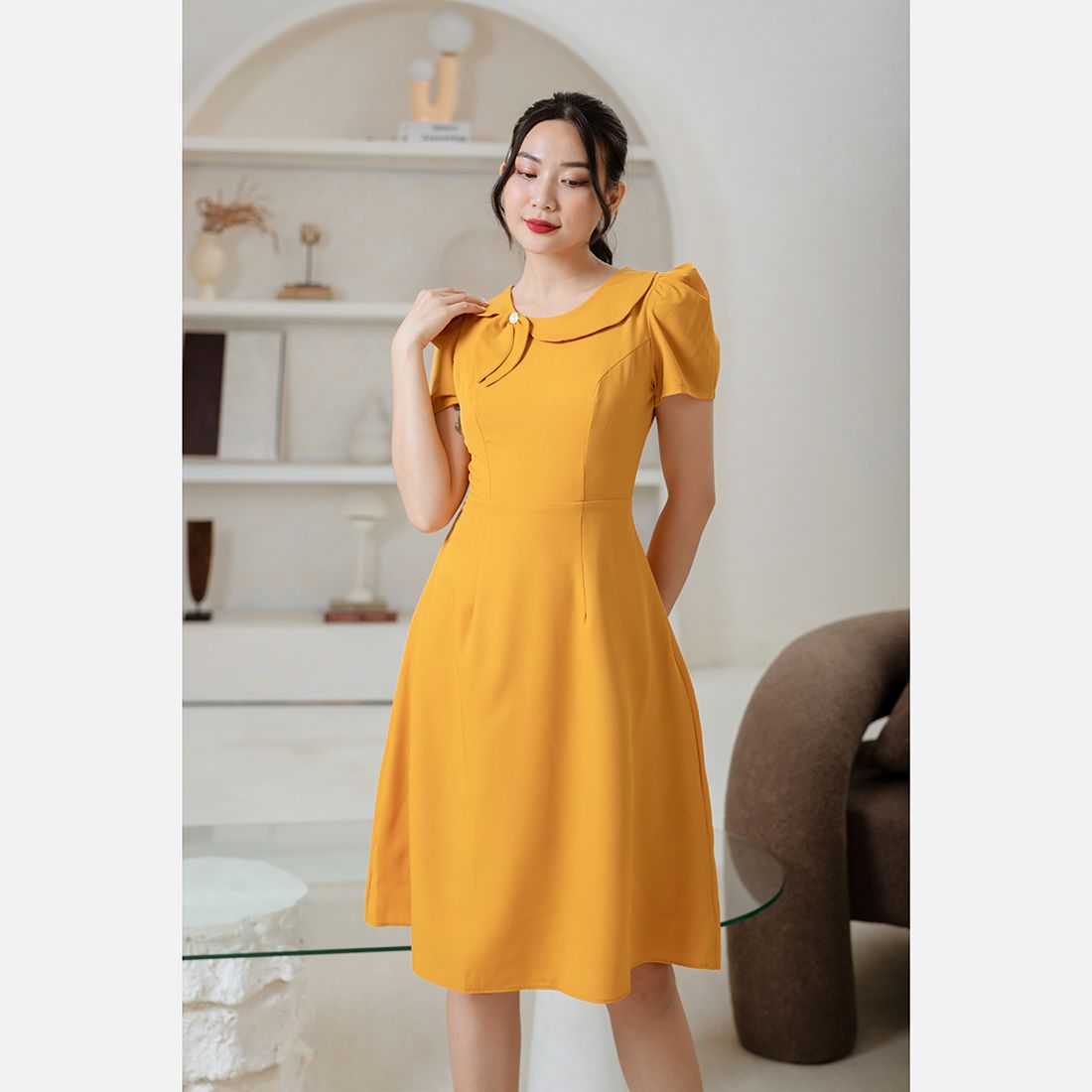 Đầm xòe cổ trụ thời trang