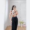 Áo kiểu nữ công sở dáng suông họa tiết hoa 3d cổ phối màu thời trang Eden - ASM244