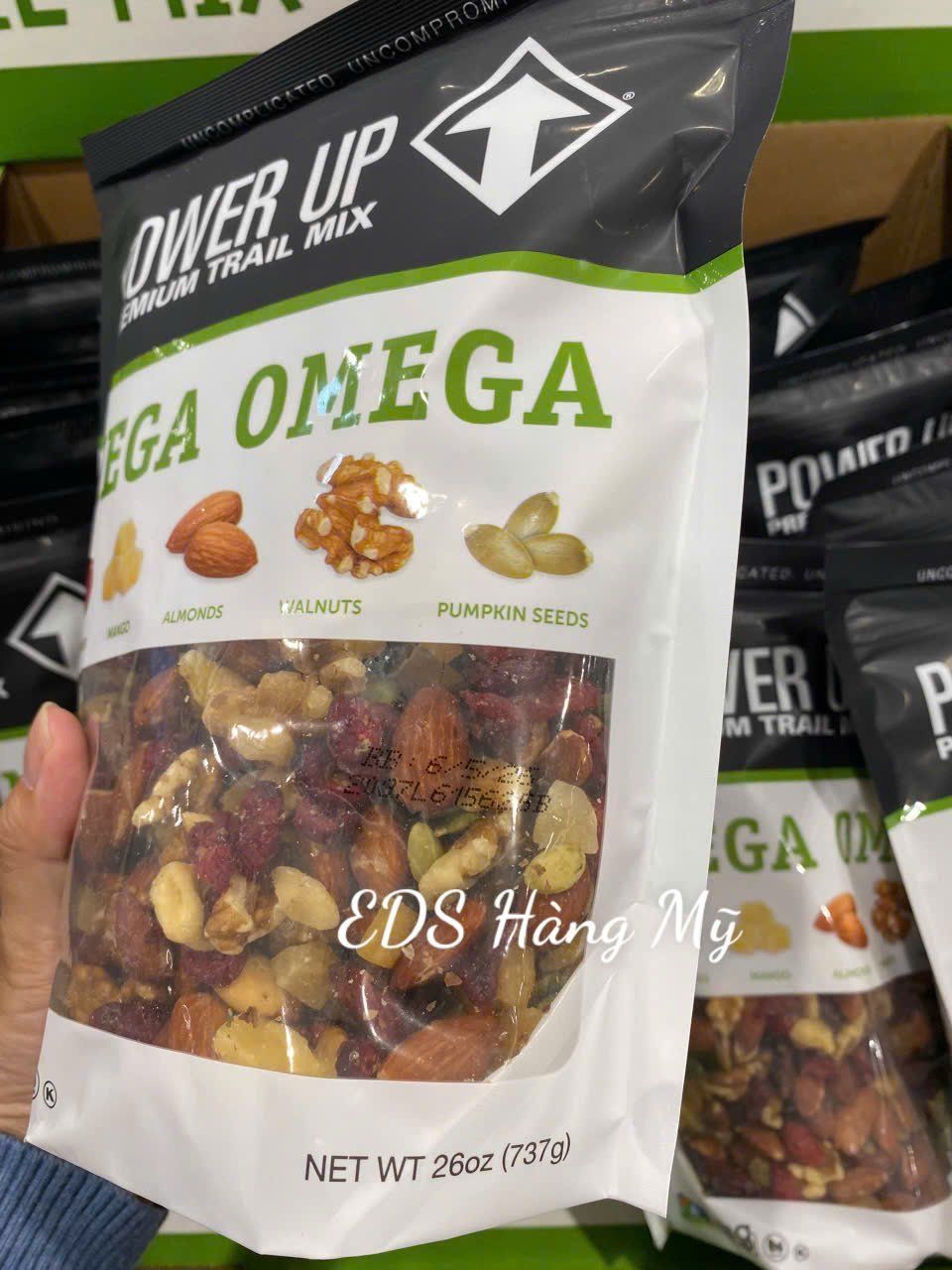 Hạt mix và trái cây sấy khô Gourmet Nut Power Up Trail Mix, Mega Omega