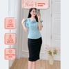 Áo kiểu nữ công sở cổ vuông tay ngắn phối hoa thời trang Eden - ASM239