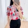 Áo kiểu nữ dáng suông công sở họa tiết hoa 3d thời trang Eden - ASM249