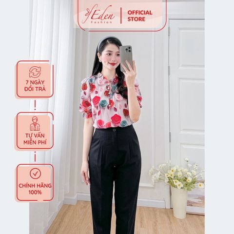  Áo kiểu nữ dáng suông công sở họa tiết hoa 3d thời trang Eden - ASM249 
