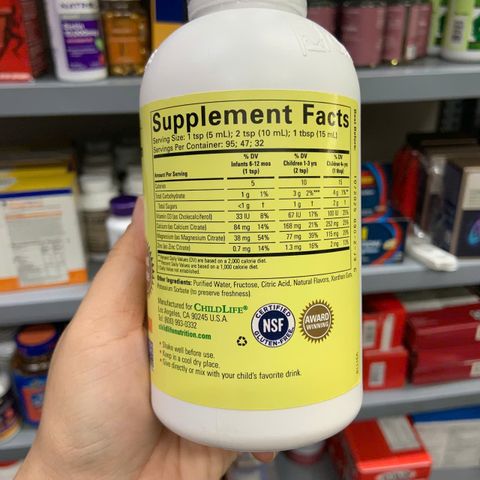  Siro bổ sung canxi, magiê và vitamin D cho trẻ Child Life Liquid Calcium and Magnesium 