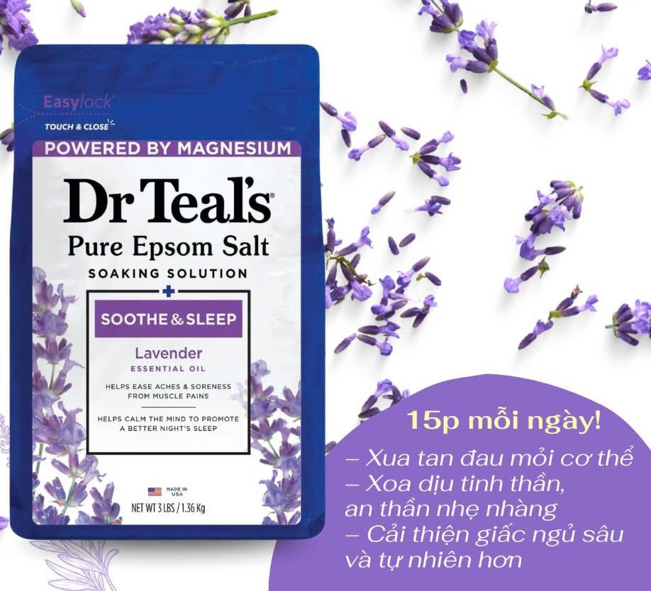 Muói tắm thư giãn Dr Teal's Pure Epsom Salt Soaking Solution