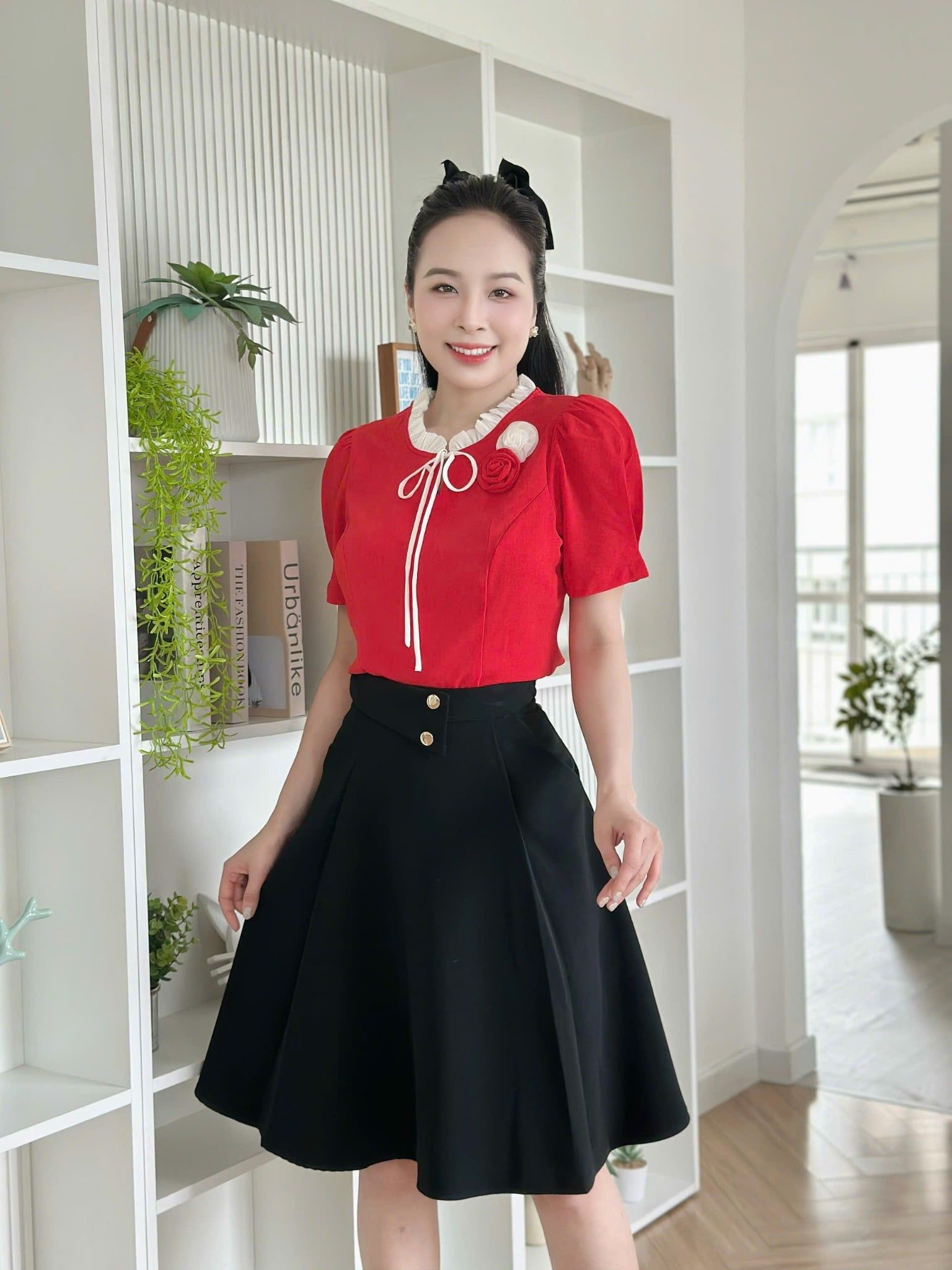 Áo kiểu công sở nữ tính form eo cổ nhúng bèo thời trang Eden - ASM254