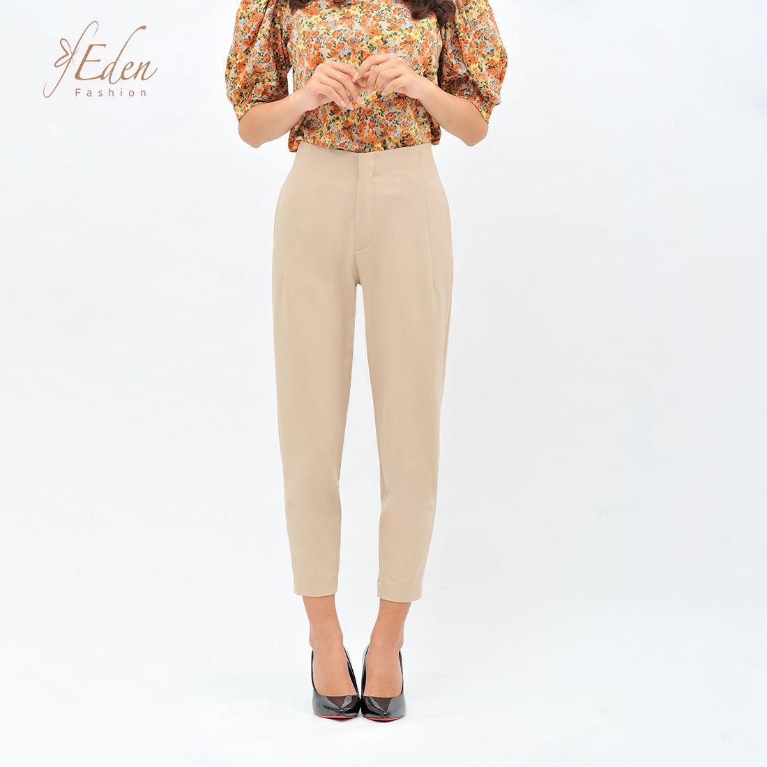 Quần tây công sở nữ baggy thời trang Eden lưng trơn - Q009