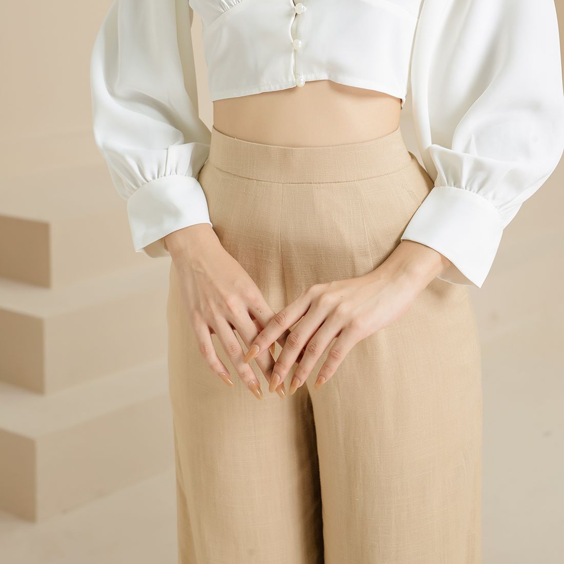 Quần công sở lưng cao ống suông linen thời trang Eden - Q021