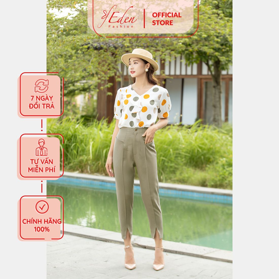 Quần công sở nữ cạp cao ống xẻ thời trang Eden - Q014